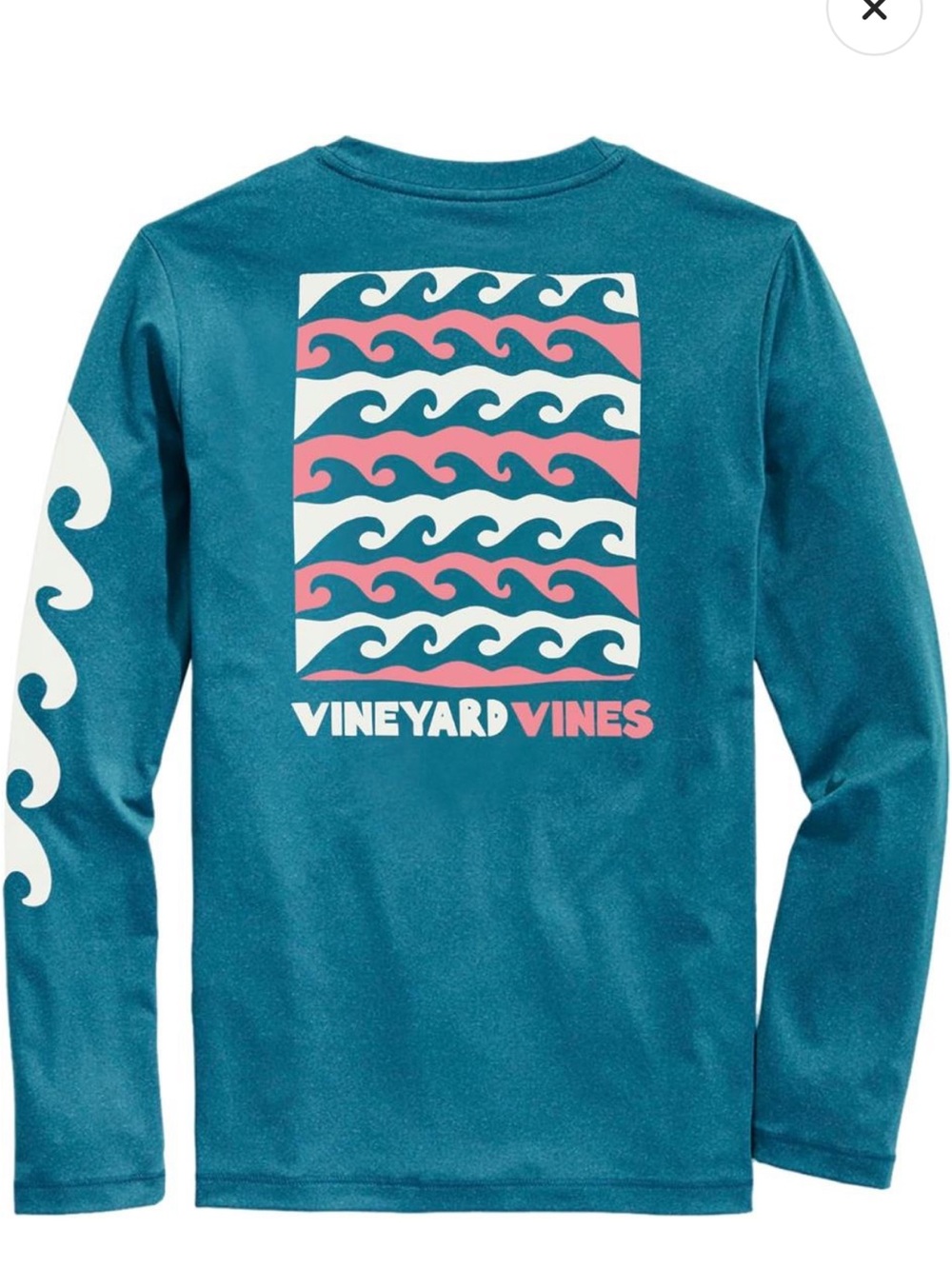 Vineyard Vines Kids' Teal Long-Sleeve Wave Logo Shirt Soze S